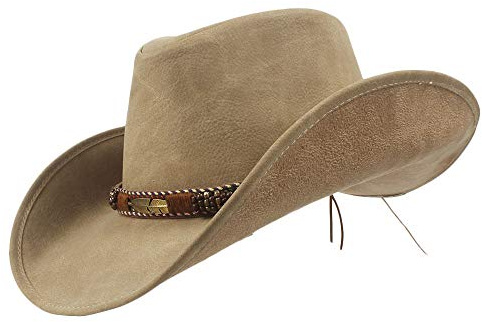 YEXIANG Nouvelle Marque en Cuir Western Western Cowboy Chapeaux Hommes Femmes Vintage Visière Chapeau Voyage Performance Cowgirl Cap (Couleur : Naturel, Taille : 57-59)
