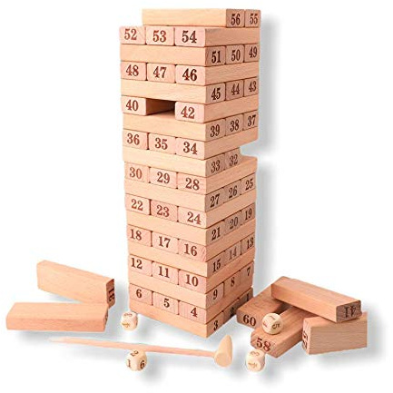 just 4 baby Wobbly Wooden Wood Blocks Stacking Tumbling Tumble Tower with Numbers Family Game Toy