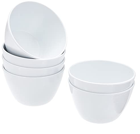 Amazon Basics Round Melamine Bowl, 8 oz, Dishwasher Safe, White, 6-Piece Set