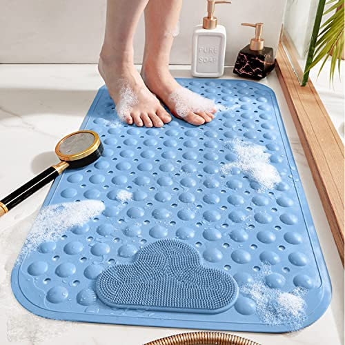 DINGC Tappetino doccia antiderapant con ventose e fori di drenaggio, tappetino doccia con cuscino massaggiante, tappetino da bagno doccia grande per la doccia del bagno 70 x 40 (blu)