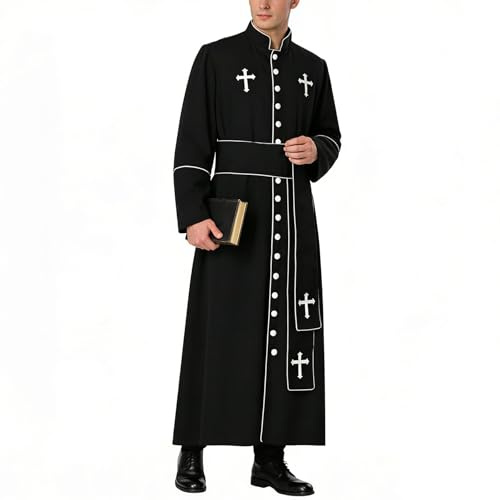 BPURB Robe de Clergé Romain pour Homme En forme de cassock Pour Prêtre Anglican évêque Pasteur Ministre de l'église Vestments Chasuble Taille L Noir
