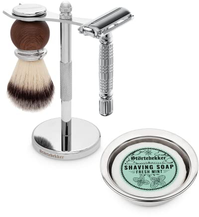 Störtebekker® Premium Rasierständer Set - mit Rasierhobel, Rasierpinsel, Rasierschale und Rasierseife Fresh Mint - hochwertiges Rasierset/Bartpflege Set - 8 Düfte - Geschenkidee Herren Rasierset