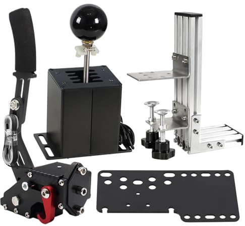 PC USB Simulator Shifter 64 Bit Handbrake with Clamp L Shape Lever Kit Compatible with G29 G27 G25 G920 T300RS/GT Steering Wheel Sequential H Gear Shifter Compatible with ATS ETS Dust WRC Sim Racing Games 6+R Black