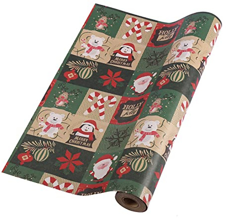 HBell Jul omslagspappersrulle, 43 cm x 15 m julomslagspapper, julpapper omslagspapper, perfekt för julklapp, nyår, festival, festdekorationer (mörk)