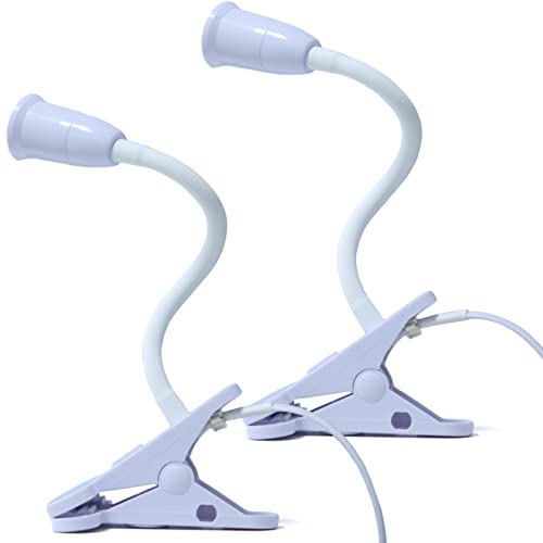 GOCBOBO 2 Pezzi Portalampada E27 con Pinza, Portalampada con Clip da LED a Collo D'oca in Ruotabile a 360° con Spina e Interruttore Bianco (Senza Lampadina)