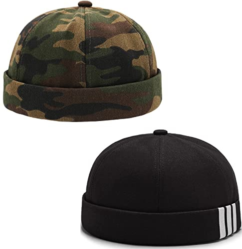 Glamorstar Dome Brimless Hats for Women Men Sailor Docker Beanie Cap Hip Hop Hats Black Camo