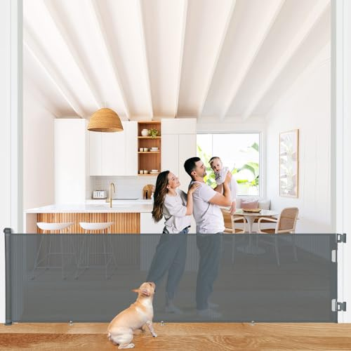COMOMY Infällbar Babygrind För Trappor Och Dörrar, 300x86cm, Grå | Extra Bred Barnsäkerhetsgrind, Hundgrind I Nät, Passar Hallar, Inomhus Samt Utomhus