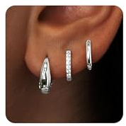 Poxtex Small Sterling Silver Huggie Hoop Earrings Set for Women, Hypoallergenic Trendy Hoops Stacks for Multiple Piercings, Dainty Cute Mini Lightweight Cartilage Helix Jewelry Gift Sensitive Ears