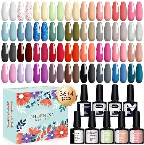 Phoenixy Smalti Semipermanenti per Unghie 36 Colori Smalto Semipermanente Unghie Professionali Smalto Gel per Unghie U V/LED con Base e Top Coat