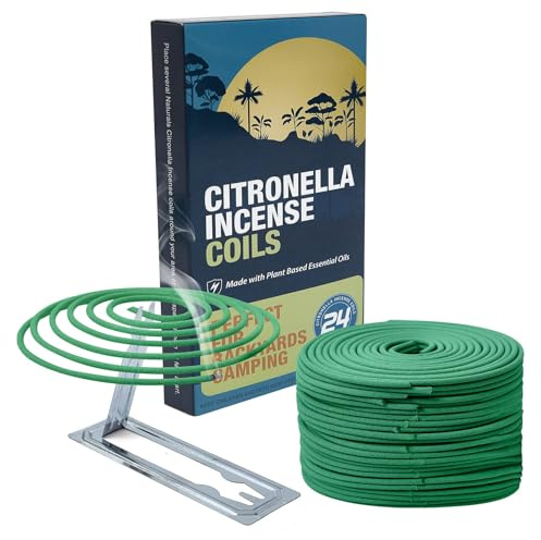 Citronella Incense Coils Outdoor Patio - Each Coil Could Last for 5-7 Hours - Perfect For BackYards Camping (Contains 24 coils & 2 Stands)