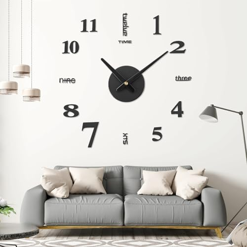 Gvolatee Orologio da Parete, Moderno Cucina Orologi da Muro Nero, Particolari Moderni Design Grande Adesivo Silenzioso Wall Clock, Moderno Digitale Muro Casa, Adatto a Casa, Ufficio, Hotel, Nero