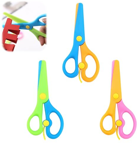 3 Stück Kinderschere ab 2 Jahre, Sicherheitsschere mit Kunststoffklingen, Ideal für Kinder ab 2 Jahren