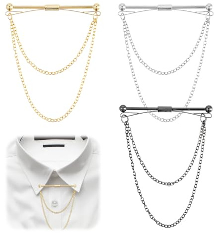 Amexo 3 Pièces Épingle à Cravate Chemise de Épingles à Cravate Pince à Cravate pour Homme Chemise Barre Broche à Col de Chemise Hommes Garçon Chemise Collier Clip pour Mariage Affaires Accessoires