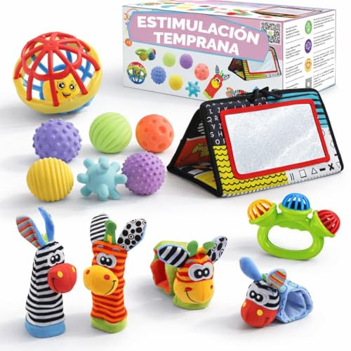 Juguetes Estimulacion Bebe 0-6 Meses para Estimulacion Temprana Bebes es un Regalo inteligente con guía para sus primeros aprendizajes Montessori Bebe 0-6 Meses con Pelotas Sensoriales Sonajeros