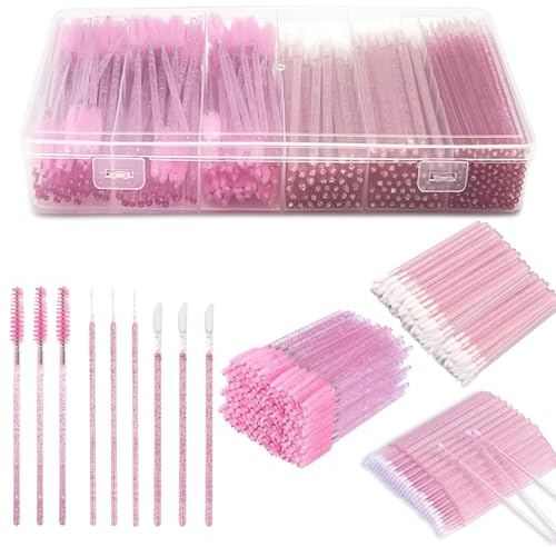 VIRAHYEM Lot de 300 baguettes jetables pour mascara, 100 pinceaux à cils, 100 pinceaux à lèvres, 100 micro-pinceaux de maquillage, kit d'outils de maquillage avec boîte de rangement