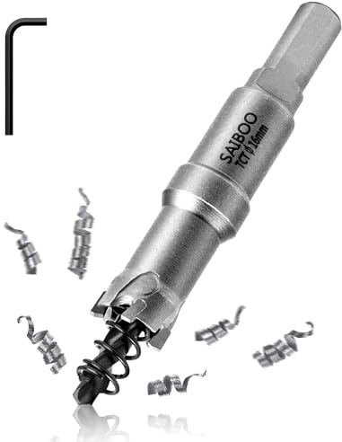 SAIBOO 16mm Broca Cortadora de Agujeros de Metal, Cortador Orificio con Punta de T.C.T Carburo de Tungsteno con Taladro Piloto para Acero Inoxidable, Acero Dulce, Aleación de Aluminio, Cobre, Hierro