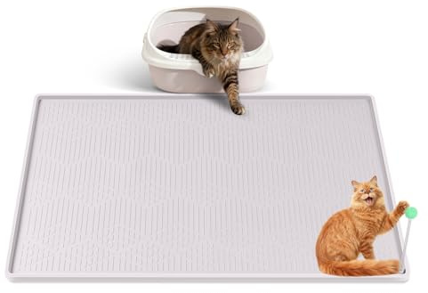 Bartuke Cat Litter Mat with Kitten Teaser Wand,Silicone Mat for Litter Box