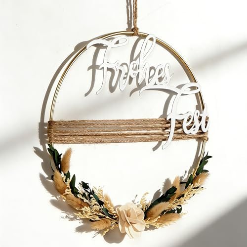 WPAJIRZO Trockenblumenkranz 28 cm, Metallring mit Trockenblumen, Wanddeko Frühling Ostern Türkranz Wandschmuck für Tür Wand Fenster