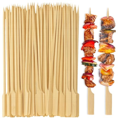 200 Pack Bamboo Skewers 15CM, Flat Wooden Skewers Paddle Sticks Youths Fruits Picks Cocktail Skewers Barbecue Kebabs Sticks for Buffets Party Fountain Fondue
