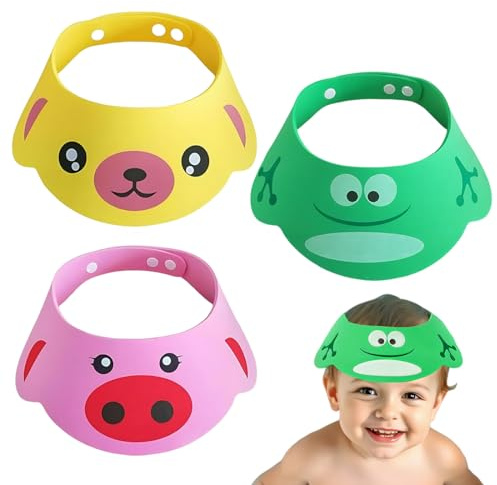 UIEXAY Cuffia doccia,Cuffie da doccia per bambini in confezione da 3, casco di sicurezza regolabile, morbido silicone, impedisce all'acqua di penetrare negli occhi e nel viso