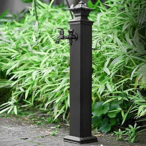 Outdoor Vertical Garden Water Column with Double Outlet Faucet & Spray Gun, Decorative Water Fountain for Backyard, Garden, Farm - 44.1x6.7x6.7in