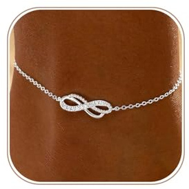 Kyerlyn Silver Anklets for Women, Sterling Silver Ankle Bracelets for Women Trendy infinity Dainty Waterproof Anklets Adjustable Layered Anklet Bracelets for Women Silver Jewelry Gift