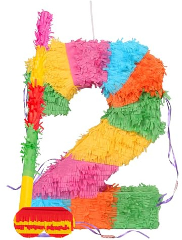 Fax Potato Number 2 Pop-Out Piñata with Stick & Blindfold - Rainbow Stick - Fillable Colorful Rainbow Pinata Lightweight Cardboard Party Decoration Pack Game Set for Birthdays, Anniversary
