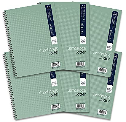 Cambridge Jotter A4 Card Cover Wirebound Notebook Ruled with Margin 200 Page, 6 Notebooks, Green