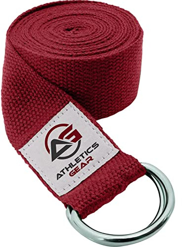 Cintura da yoga con fibbia ad anello a D in metallo, lunghezza 1,8 m e larghezza 3,8 cm, realizzata in cotone resistente per allungare e flessibilità, colore: rosso