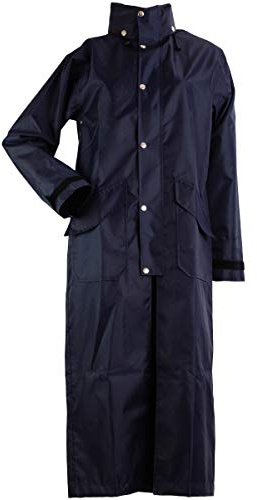 Lazura - Damen Regenmantel Brighton | extra lange Regenjacke mit Reitschlitz in Nachtblau | wasserdicht & windabweisend | Regenponcho zum Wandern & Reiten | Reitbekleidung in Größe L