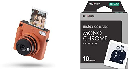 instax SQUARE SQ1 Instant Camera, Terracotta Orange & 16671332 SQUARE Monochrome film, 10 shot pack