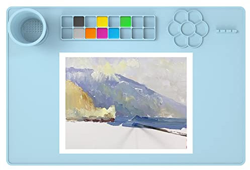 Bastelmatte Silikon, 60x40cm Silikon Unterlage Kinder mit Zusammenklappbarem PINSelreiniger Silikon Bastel Matte für DIY-Kreationen