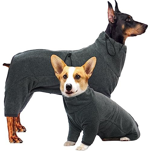 Hjyokuso Cosy Polar Fleece Coat For Dogs, Full Body Jacket With Four Leg, Adjustable Jumpsuit With Zipper Closure, Winter Clothes Ideal For Pet Dog Outdoor Or Indoor, For Small Medium Large Dogs-L