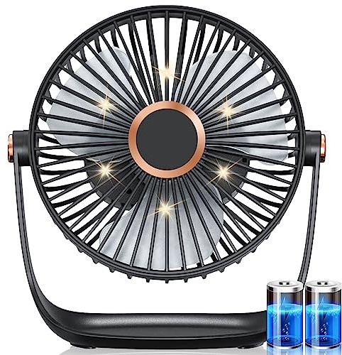 USB Ventilateurs Bureau avec LED - Petit Ventilateur de Table avec 4000mAh Batterie Rechargeable,Silencieux Puissant Electrique Desk Fan a Pile,Sans Fil Portable Ventilo pour Maison,Chambre,Bureau