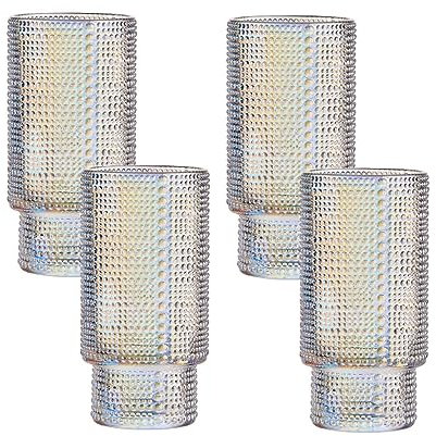 HIUHIU Verres À Vin Vintage Set of 4, Ensemble De Verres À Boire Gaufrés Et Ondulés Verres Élégants À L'ancienne, Idéaux pour Le Whisky, Les Cocktails, Le Café Glacé, La Bière,Iridescent a,Highball