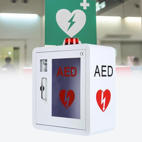 YMAOMAO Armoire Murale pour défibrillateur AED, Armoire de Rangement en Plaque d'acier en métal avec Alarme et lumière, Convient à Toutes Les Marques de Sciences cardiaques, 36 x 20 x 40 cm