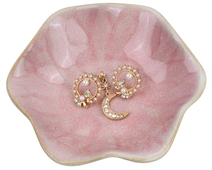 emperoch Bacinella Porta Gioielli in Ceramica Estetica - Vassoio Decorativo a Forma di Foglia per Chiavi, Anelli e Gioielli - Decorazione per Tavolo e Comodino (rosa)