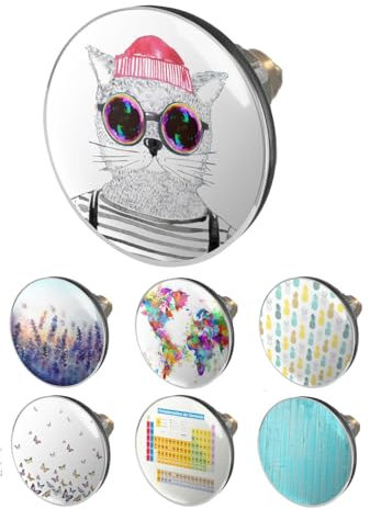 arteneur® - Pop Up Waschbeckenstöpsel mit Motiv Hipster Katze aus Berlin | Abflusssieb | Doppel Dichtung | Universal Abflussstöpsel 34mm – 41mm | Pop Up Ventil Waschbecken Stöpsel