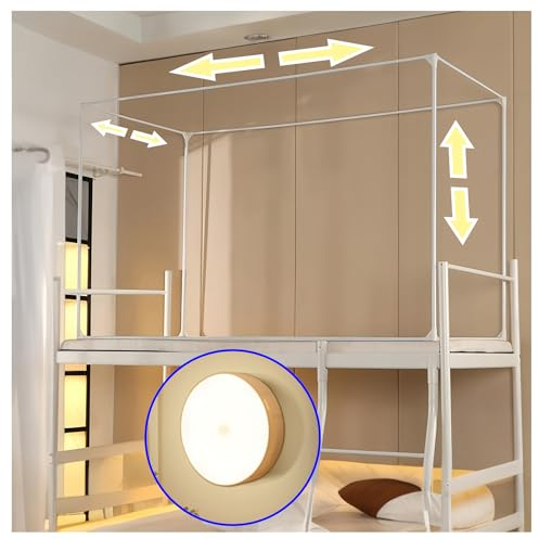 Marco de cama con dosel para literas individuales con cortinas y postes, marco de cama doble retráctil en hierro forjado, toldo superior para litera