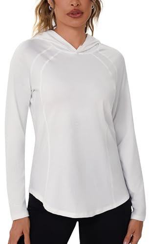 Terecey Camisetas Deportiva Mujer Anti UV de Manga Larga UPF 50+ Top Transpirable con Capucha de Secado Rápido