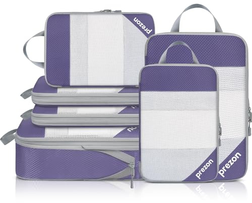Prezon Versatile 6-Set Cubos de embalaje huecos con compresión, Diseño de malla transparente, Ahorran espacio y son ligeros, Arganizador de equipaje portátil y duradero, Índigo