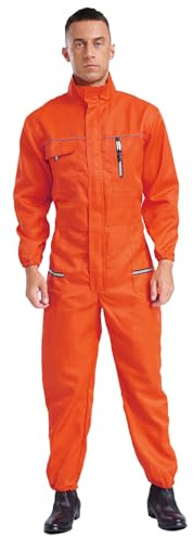 Fldy Arbetsoverall för män med reflekterande ränder och många fickor skydd arbetskläder hantverkare verkstad mekanisk overall, apelsin, 3XL