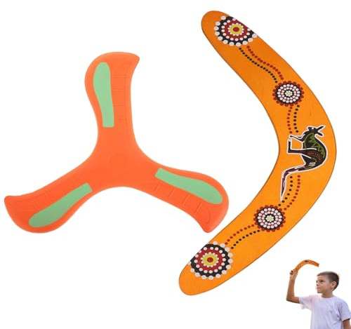 AMBEERT 2 PCS Wooden Boomerang, Boomerang for Adults, Boomerang for Kids, Perfect for Outdoor Fun, Backyard Games, and Family Entertainment, Easy to Throw & Catch Flying V Shaped Returning Boomerang