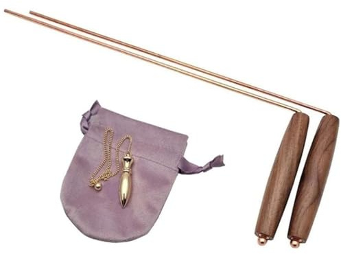 Baguettes de sourcier, 1 jeu de baguettes sourcier en cuivre à rotation douce avec manche en bois pour la sorcellerie aquatique, la chasse aux fantômes, la recherche d'objets, le paranormal, l