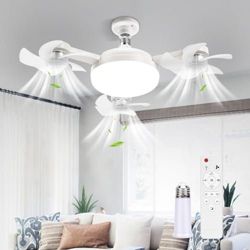 BomKra Ceiling Fan with Lights and Remote 2025 New 3 Heads Drone Ceiling Fans LED 50W 3 Speeds Modern Fan Light Dimmable 3 Color Light Bulb Fan for Bedroom, Living Room, Closet, Garage, Kitchen