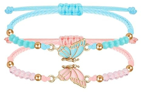 ZWWOGE 2 Bracciali BFF, Braccialetti Abbinati a Farfalla, Bracciale Amicizia Donna, Regolabili Per Migliori Amici, Blu+Rosa