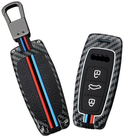 WUZUTU Keyless Go skydd bilnyckelslåda kompatibel med Audi E-Tron 55 A6 C8 A7 A8 RS6 S6 RS7 S7 Q7 Q8 2018 2019 skyddande fodral nyckel fjärrkontroll nyckelring biltillbehör Tpy A