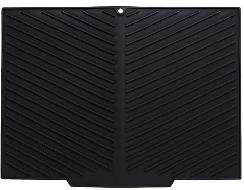 Abtropfmatte Spüle, 43,5 x 33,5 cm Silikon Abtropfmatte Geschirr Schwarz, Dish Drying Mat, Rutschfeste Küchenmatte für Optimales Trocknen, Platzsparende Aufbewahrung