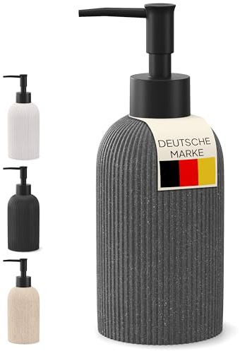 FUZZEL Seifenspender Grau | Seifenspender Bad und Küche | Nachfüllbarer Pumpspender für Flüssigseife | Spülmittelspender matt | Soap Dispenser | Polyresin | Modern Design | 250ml