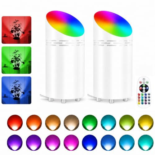 T-SUN RGBW LED Uplight Spot con Mando a Distancia & Interruptor de Pie, 2P | 3W Lámpara de Suelo con GU10 Lámpara LED & 1,8 Metros Cable, RGB Lámpara de Pie para Interiores Plantas Murales(Blanco)